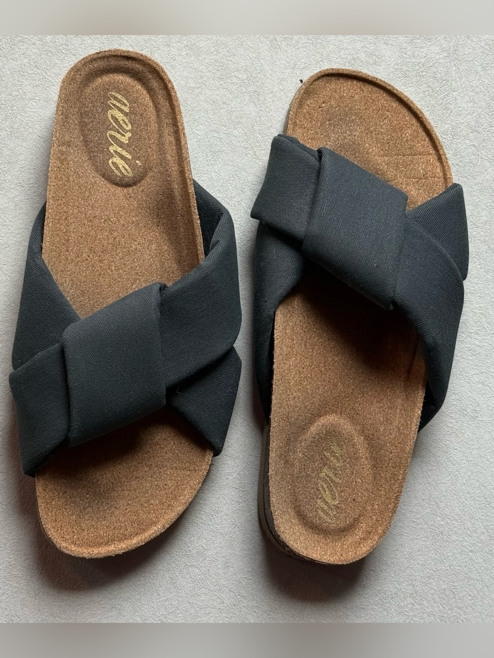 Aerie Black Cross-Band Cork Slide Sandals